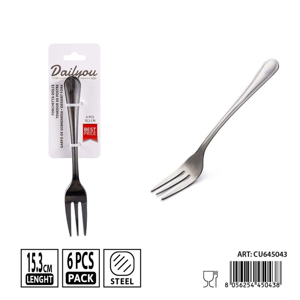Tenedores de postre de acero inoxidable 430 - Set de 6 piezas 15.3 cm