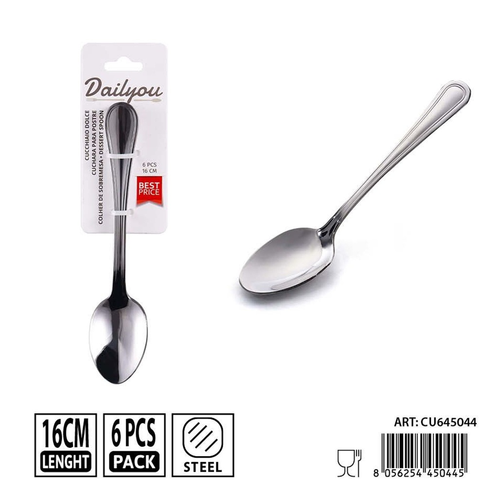 Cucharas para postre de acero inoxidable 6PZ 16CM - Accesorios de mesa y cubiertos