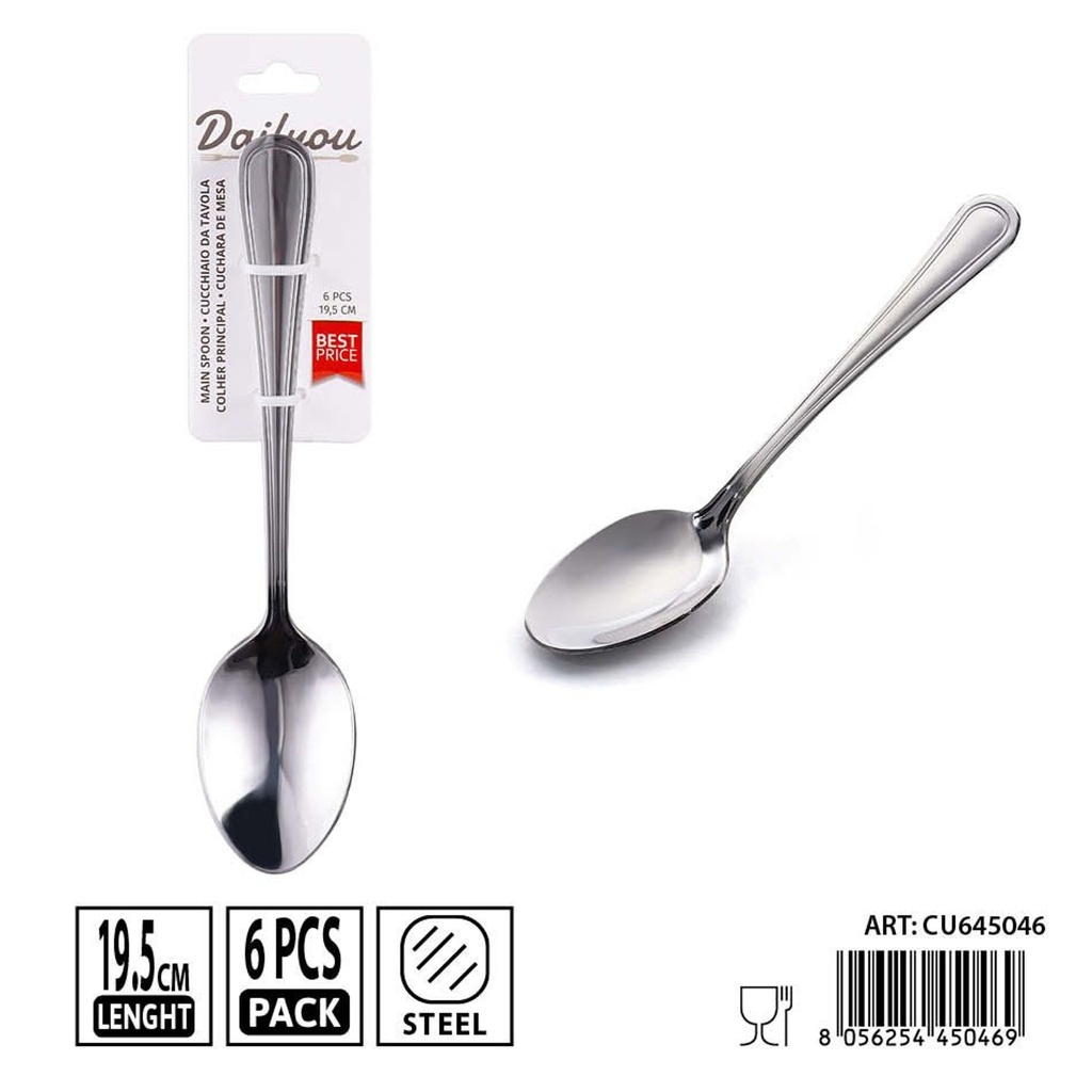 Cucharas de mesa de acero inoxidable 430 - Set de 6 piezas 19.5 cm