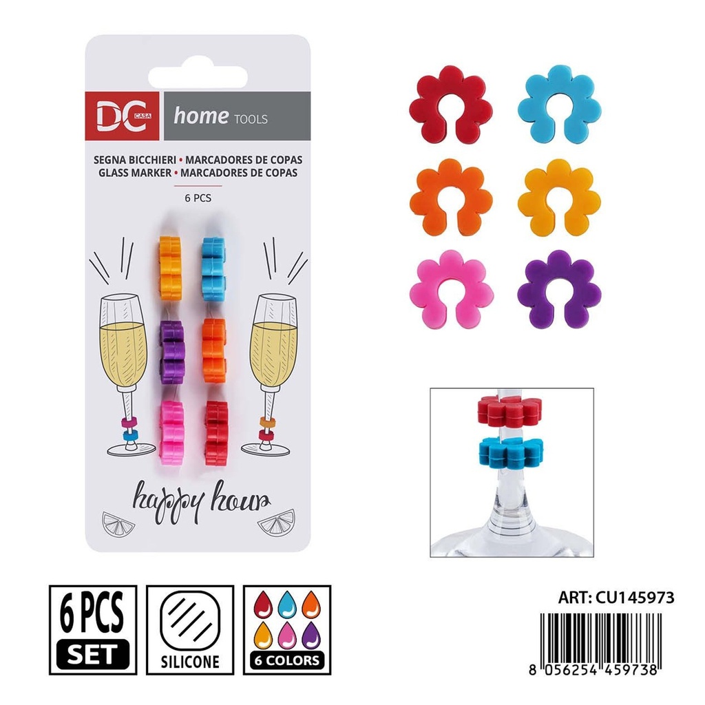 Marcador de vasos de silicona 6 piezas - Utensilios de coctel