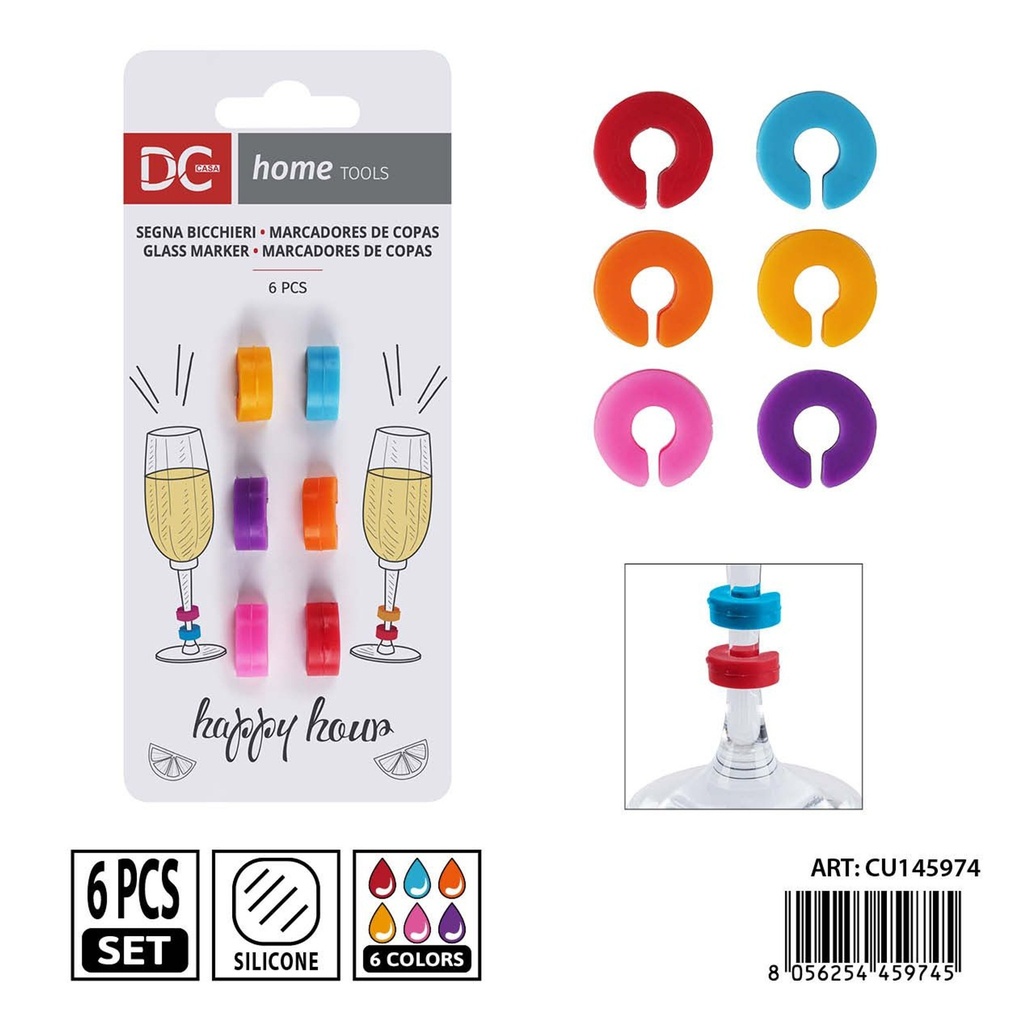 Marcador de vasos de silicona 6 piezas - Utensilios de coctel