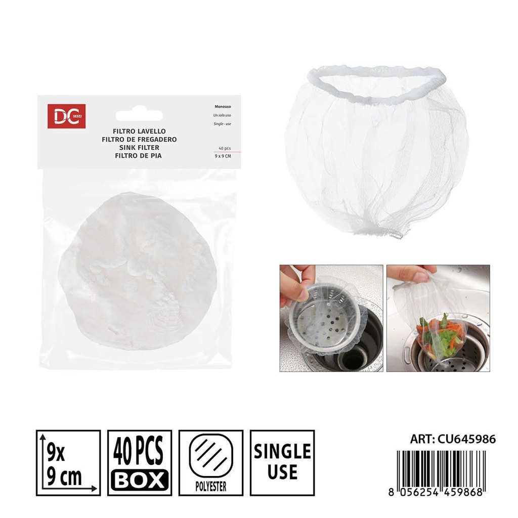 Filtro desechable para fregadero 40 piezas - 9 x 9 cm