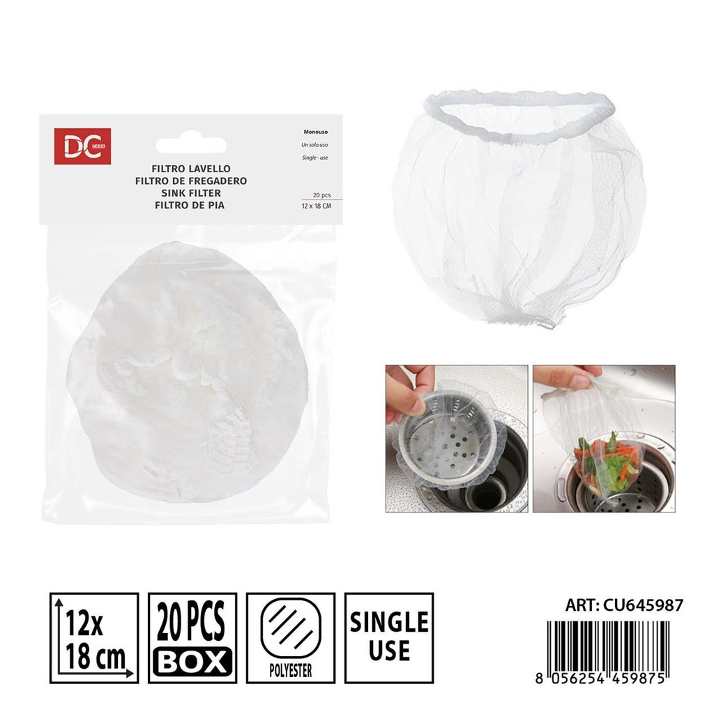 Filtro desechable para fregadero 20 piezas - 12 x 18 cm