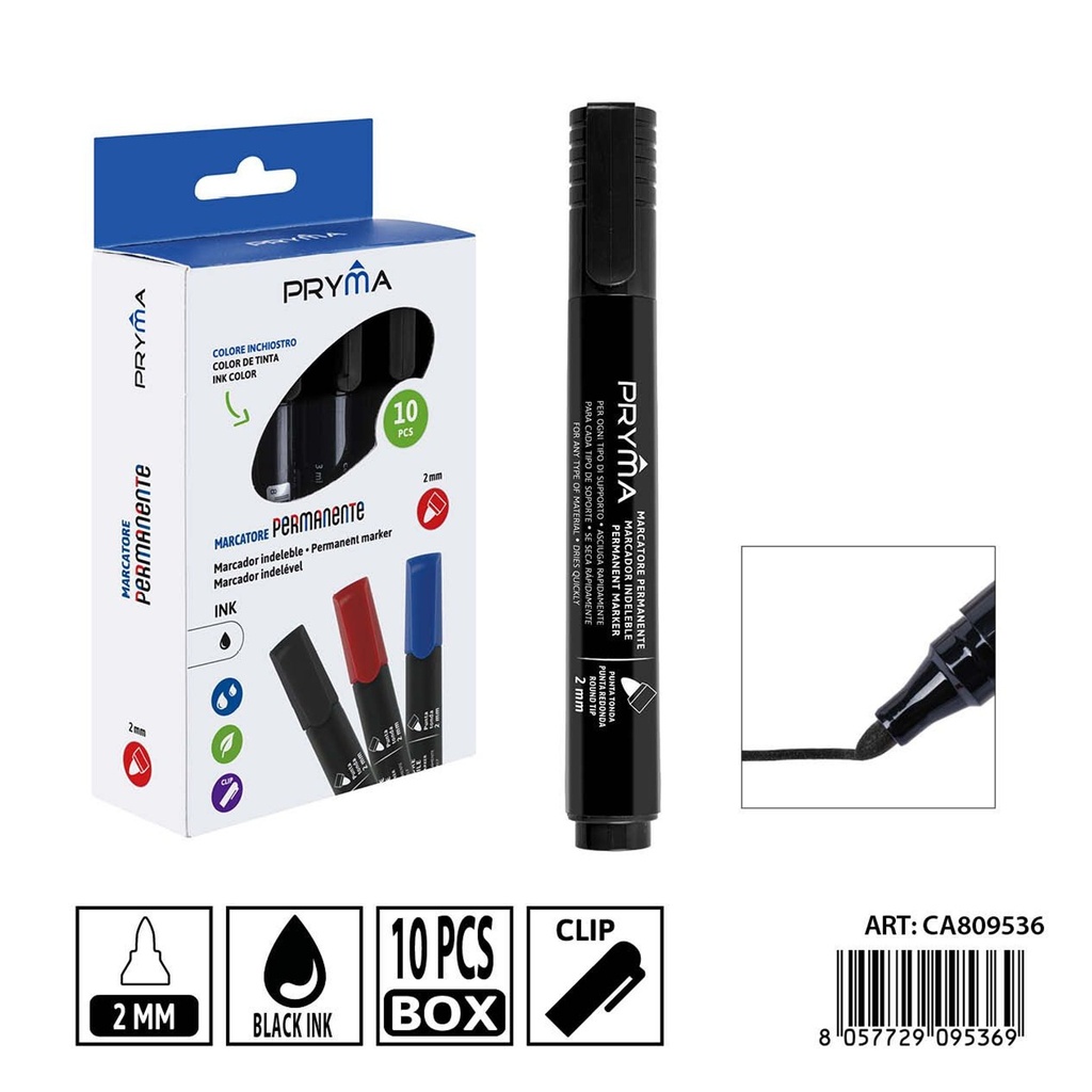 Marcador permanente negro 2 mm 10 piezas - Material de escritura