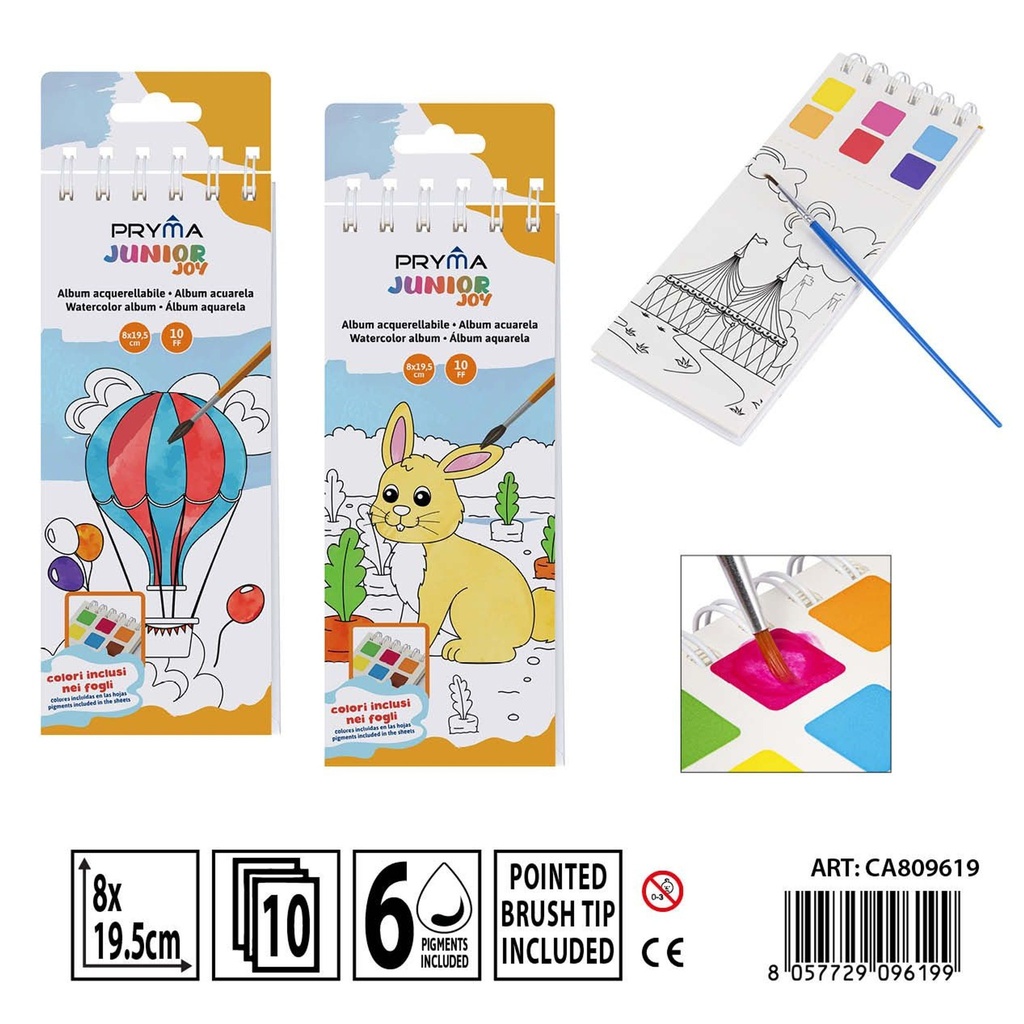Álbum de acuarela con pincel 19.5 x 8 cm - Material de manualidades
