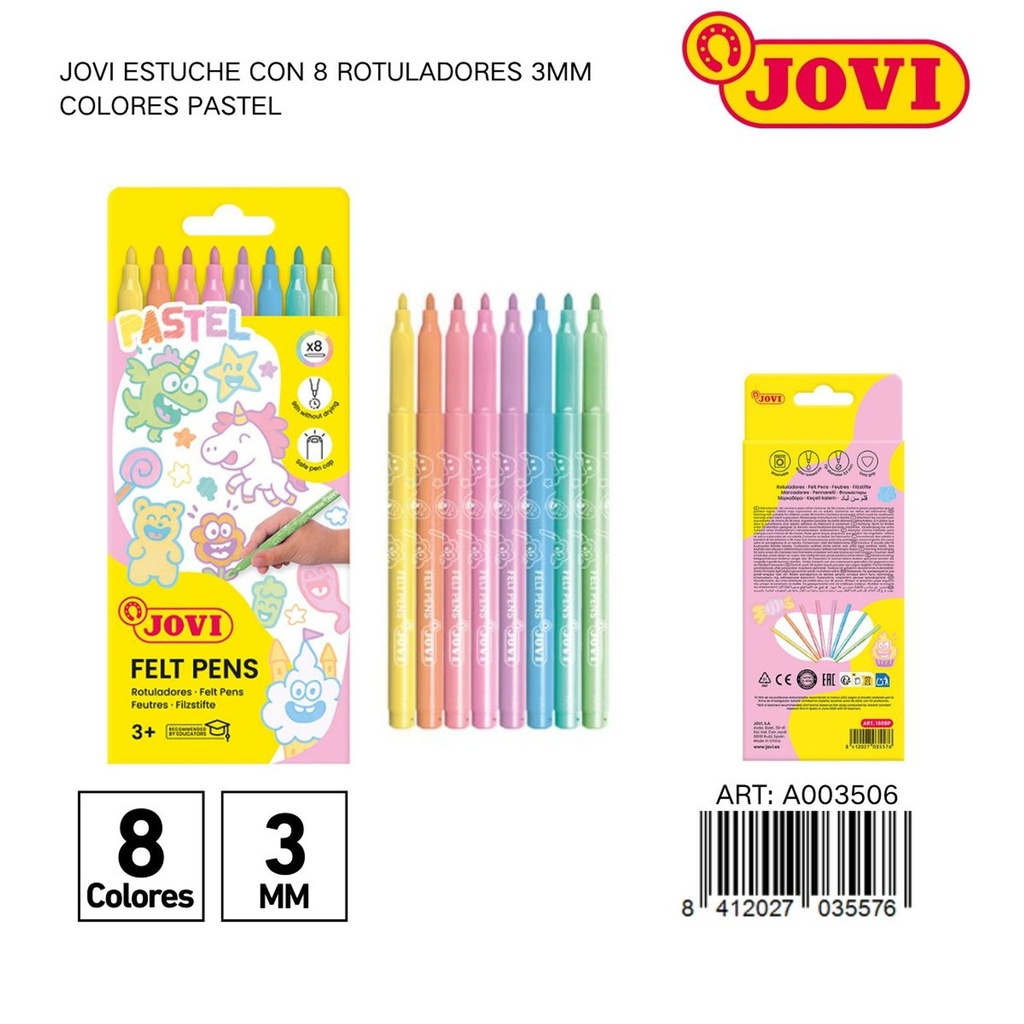 Rótuladores JOVI de 3 mm 8 colores pastel - Material de arte
