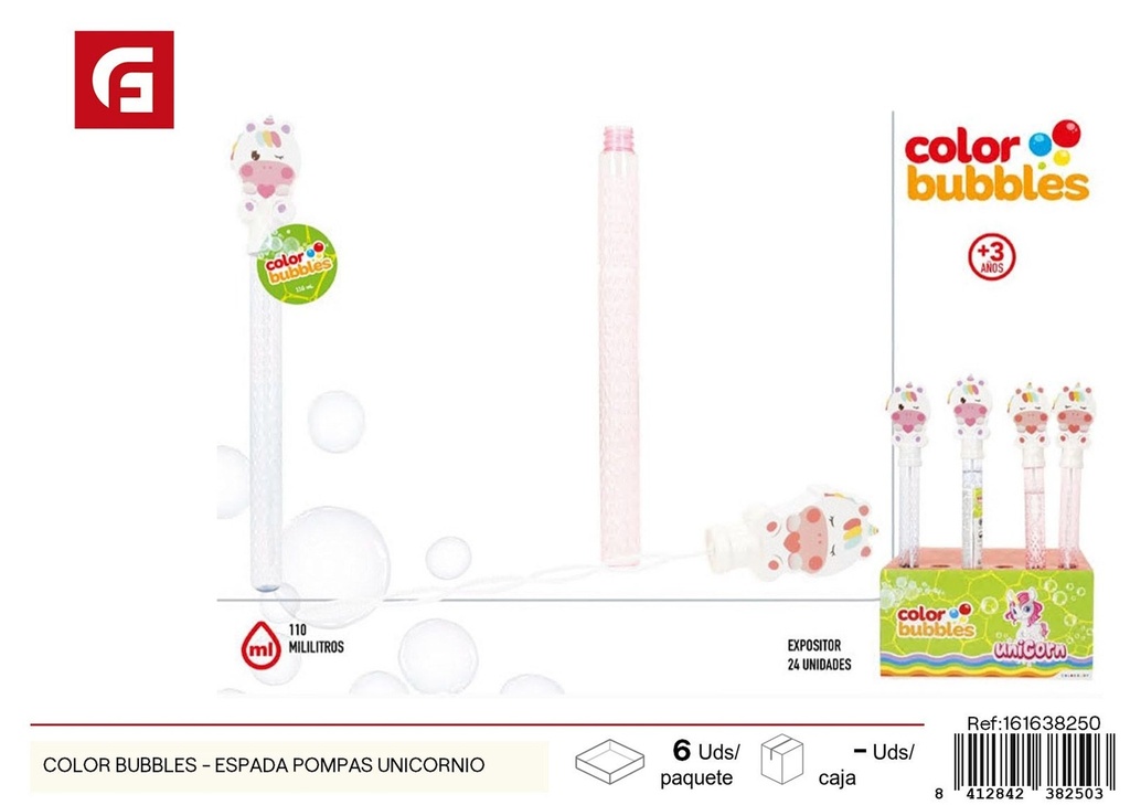 Espada de pompas de unicornio Color Bubbles - Juguete para burbujas y actividades recreativas