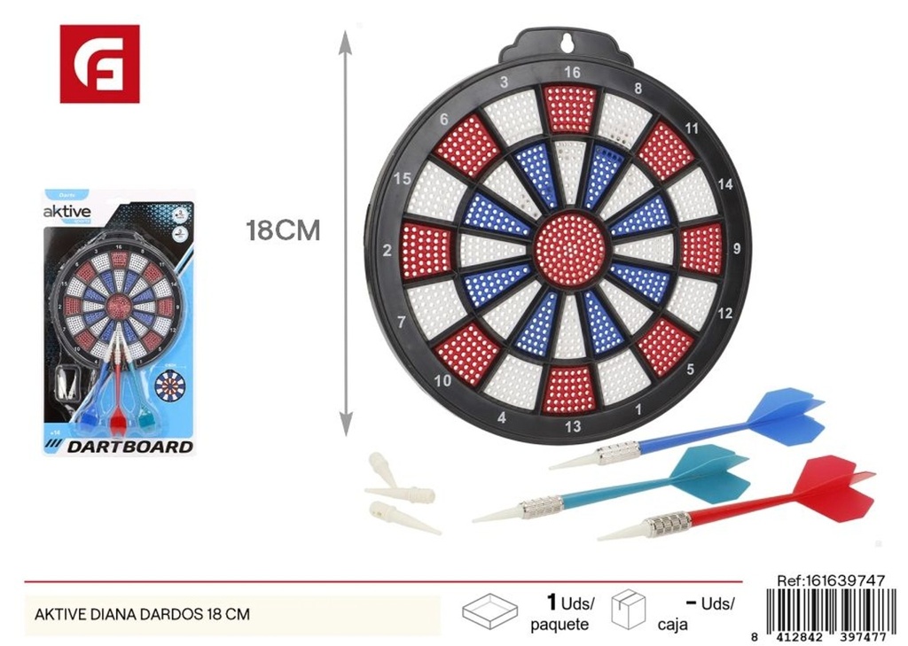 Diana de dardos AKTIVE 18 cm - Juguete para juegos de puntería