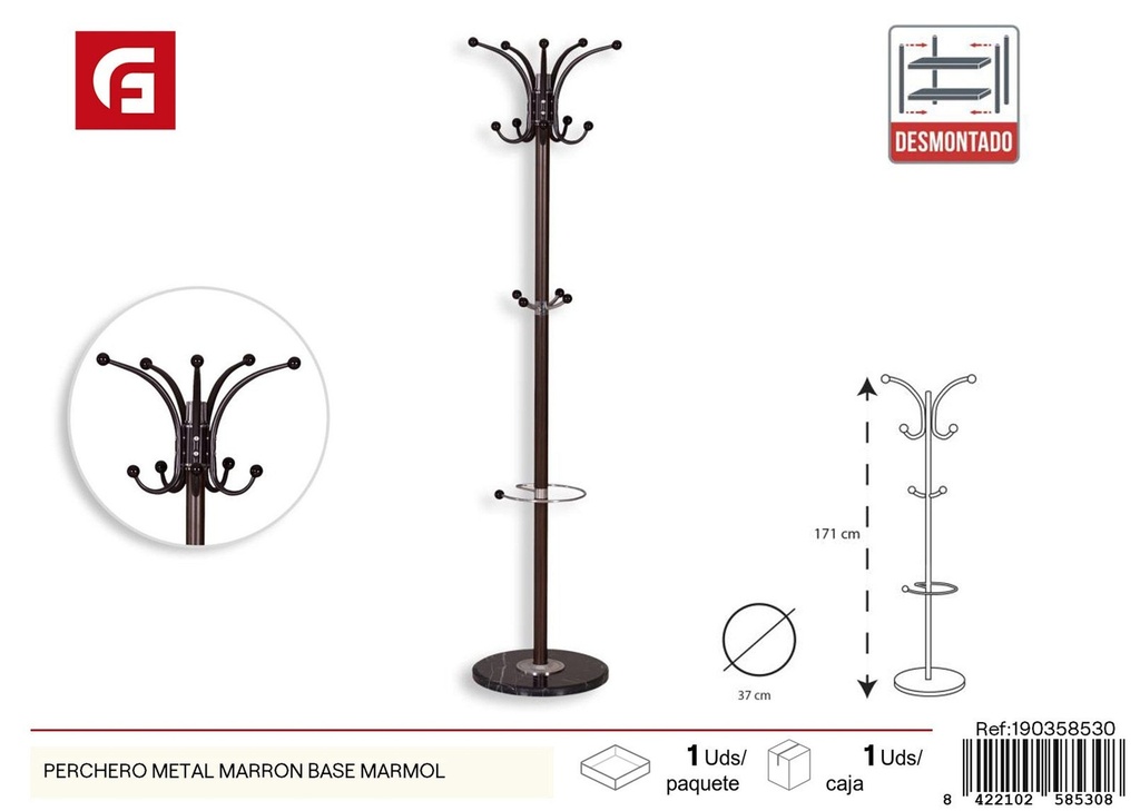 Perchero metal marrón con base de mármol - Mueble de almacenamiento