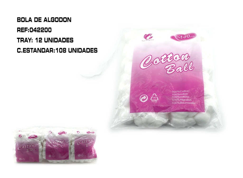 Bolas de algodón (100 unidades) - Productos desechables de belleza