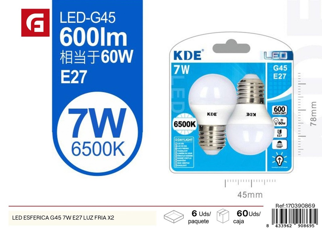 Bombilla LED esférica G45 7W E27 - Iluminación y eficiencia energética