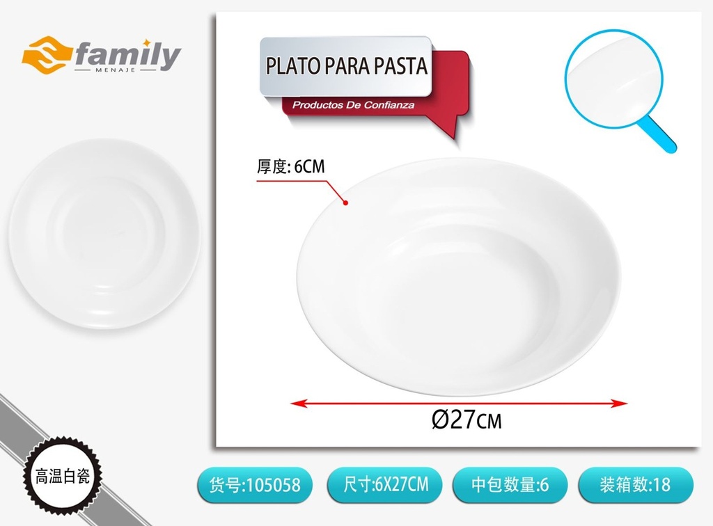 Plato para pasta 27*6cm - Cerámica y artículos para el hogar