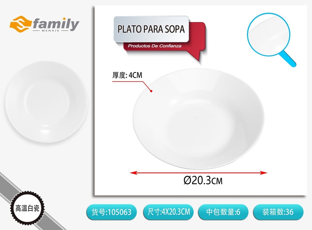 Plato para sopa 20.3x4cm - Cerámica y artículos para el hogar