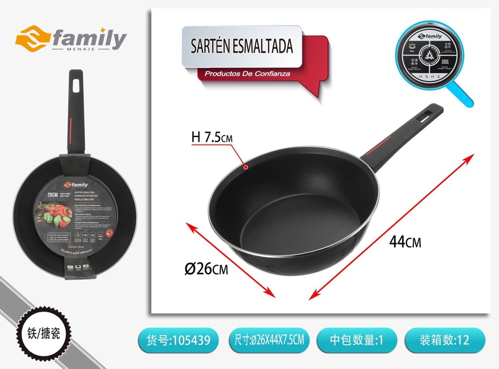 Sartén profunda esmaltada de 26cm - Utensilios de cocina y sartenes