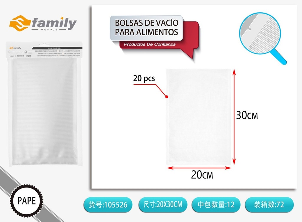 Bolsas de vacío para alimentos 20x30 cm - Almacenamiento de alimentos