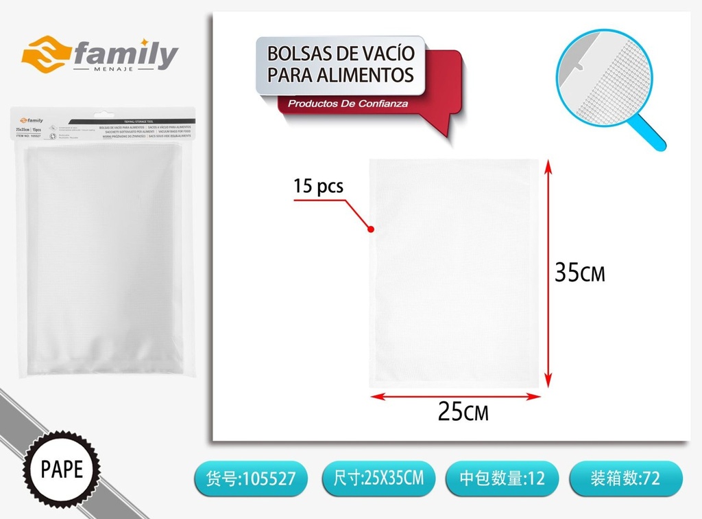 Bolsas de vacío para alimentos 25x35 cm - Almacenamiento de alimentos