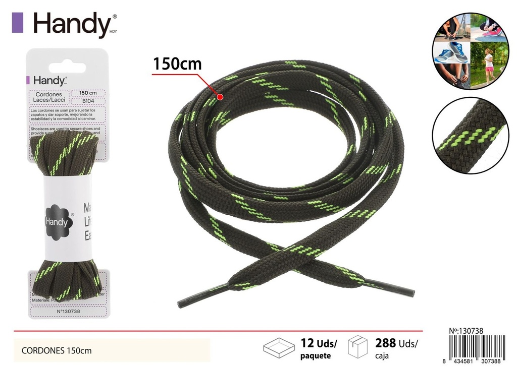 Cordones planos bicolor 150 cm modelo B104 color verde militar y verde neón - Accesorios para calzado