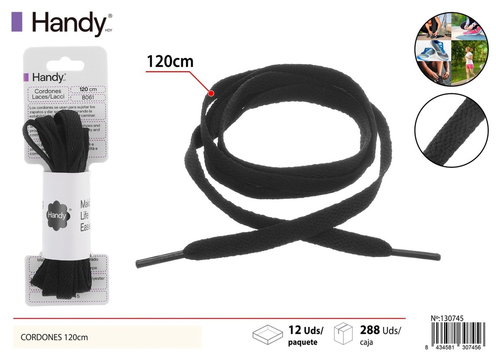 Cordones planos 0.8 cm de 120 cm color negro modelo B061 - Accesorios para calzado