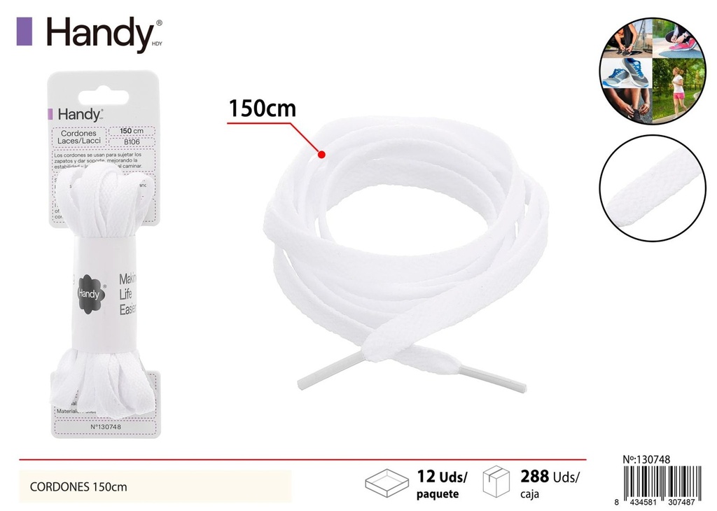 Cordones planos 0.8 cm de 150 cm color blanco modelo B106 - Accesorios para calzado