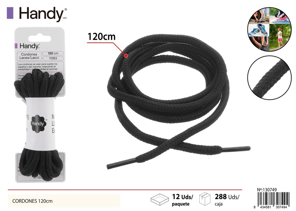 Cordones redondos negros gruesos de 120 cm - Accesorios de calzado