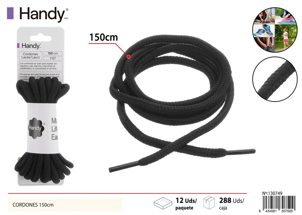 Cordones redondos gruesos 150 cm color negro modelo Y127 - Accesorios para calzado