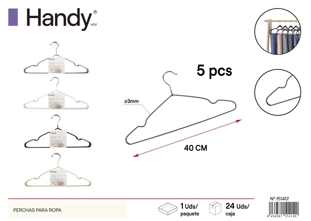 Perchas para ropa adultas mezcla negra y blanca PJS-008 40x20 cm - Perchas de diseño moderno