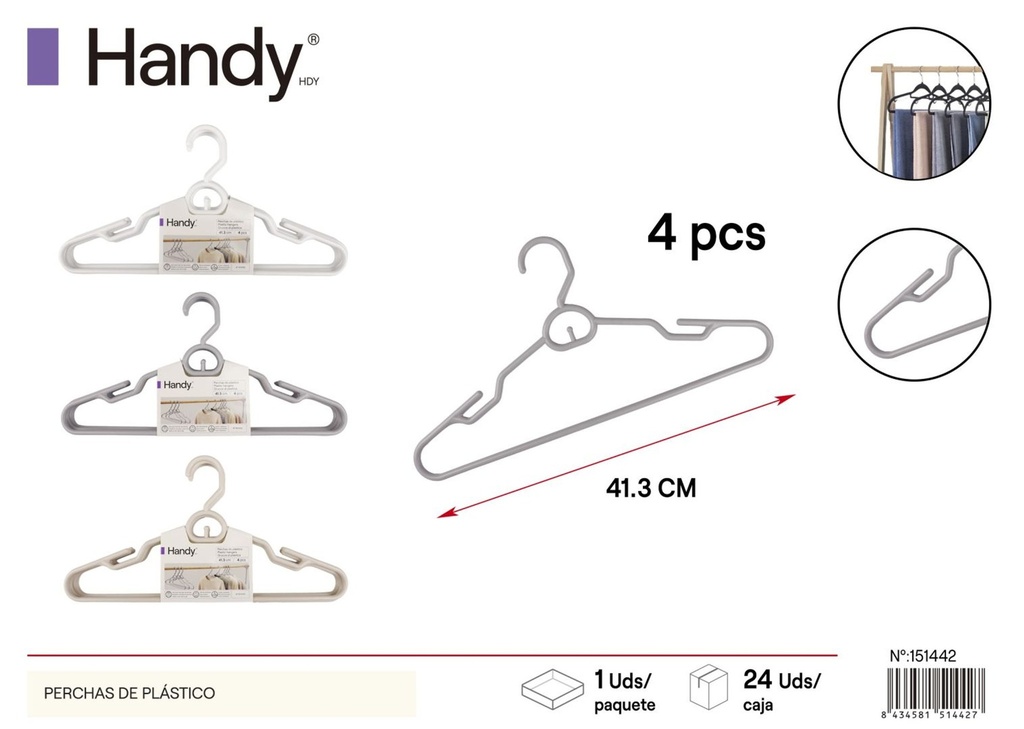 Perchas de plástico HX-05 4 pcs 41 cm - Perchas prácticas