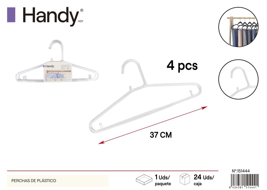 Perchas de plástico transparentes HX-S01T 4 pcs 37 cm - Perchas decorativas