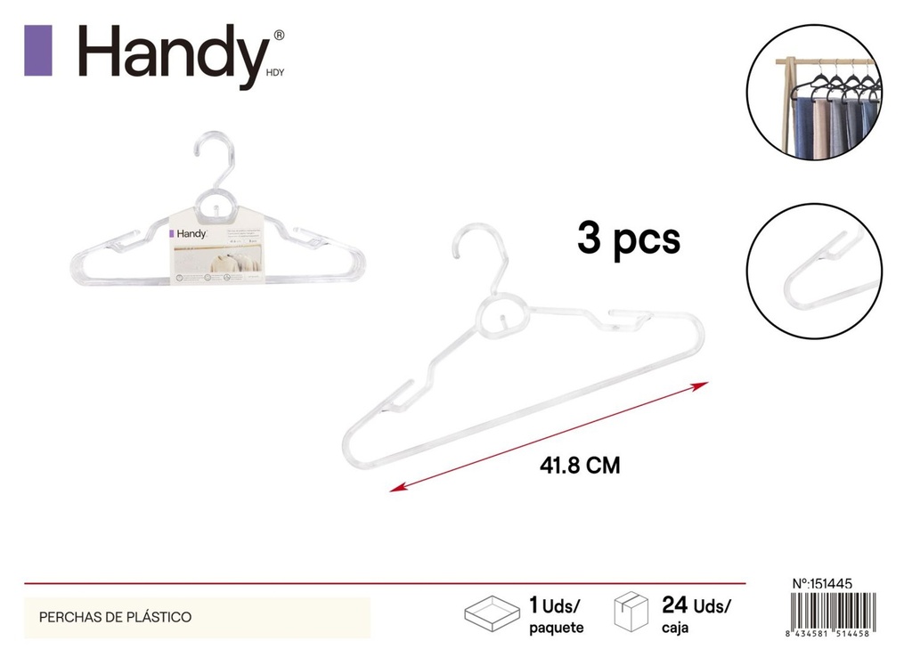 Perchas de plástico transparentes HX-S05T 3 pcs 41.5 cm - Perchas decorativas