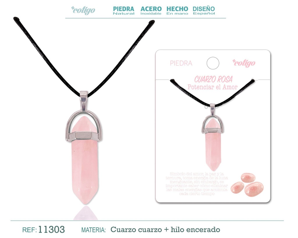 Colgante de cuarzo rosa en forma de punto - Joyería de piedras naturales