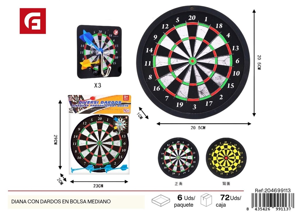 Diana con dardos en bolsa mediano - Juguetes y juegos
