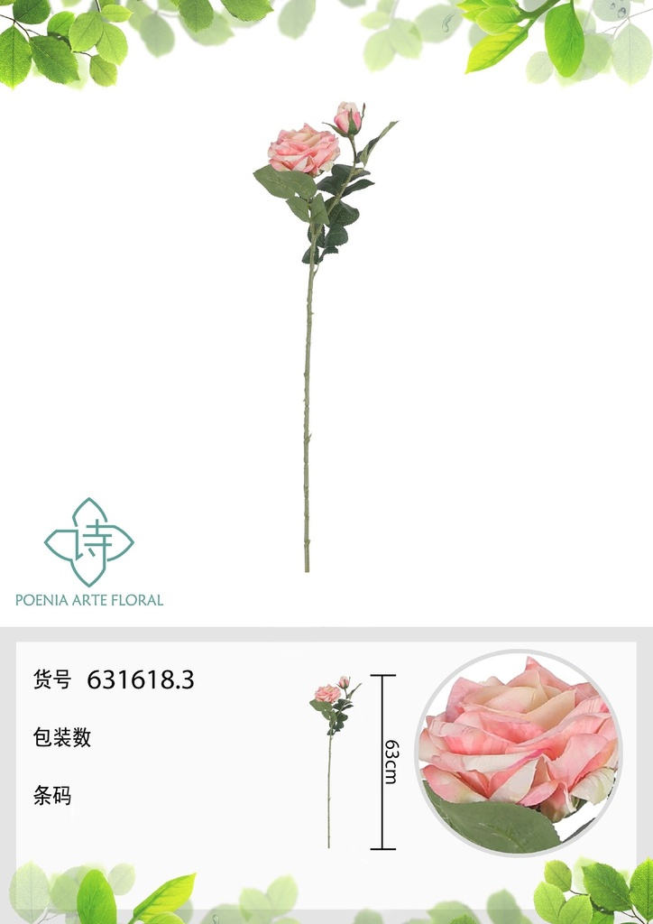 Rosa de fortuna artificial de 63 cm - Decoración floral