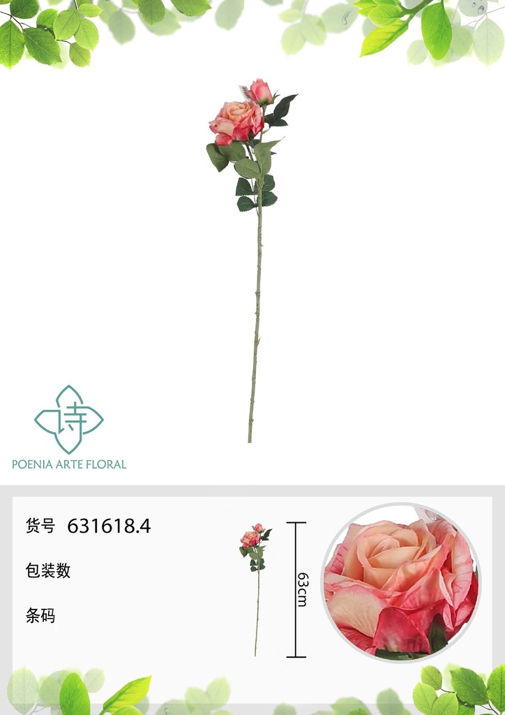 Rosa de fortuna artificial de 63 cm - Decoración floral