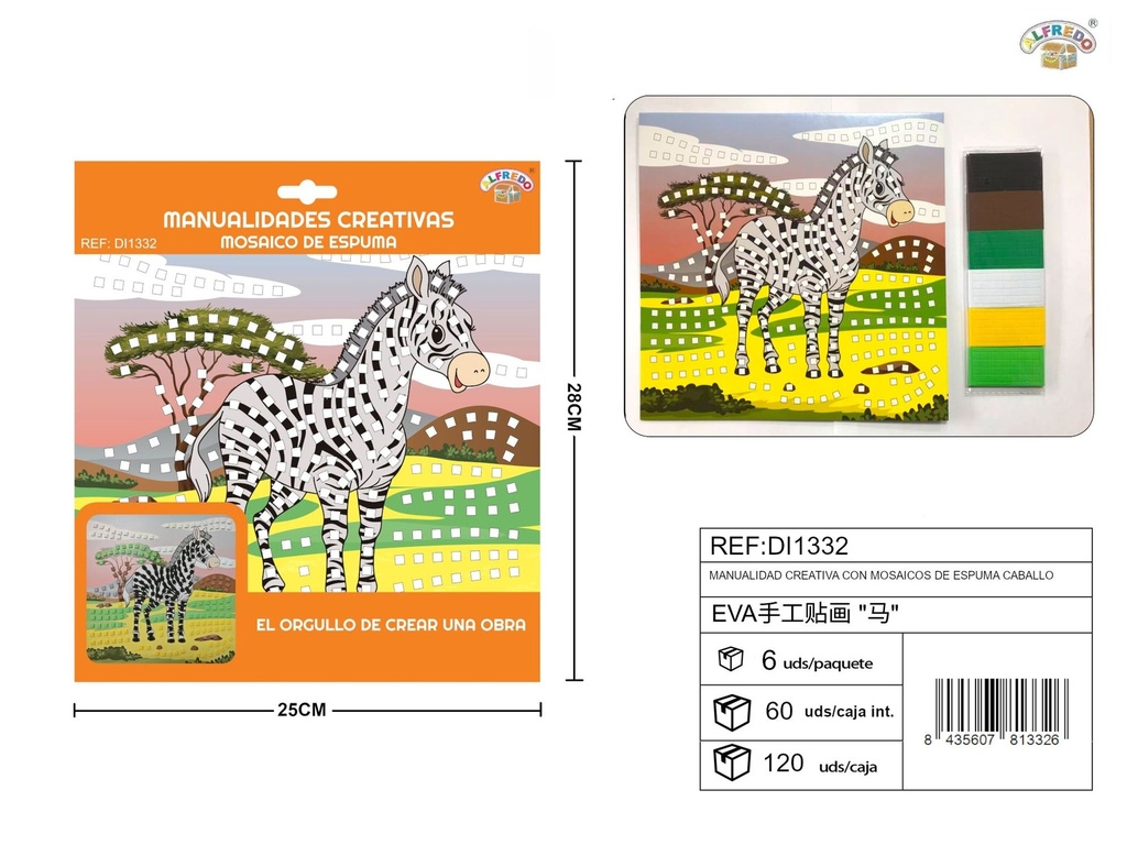 Manualidad creativa con mosaicos de espuma en forma de caballo 25 x 28 cm - Actividades creativas