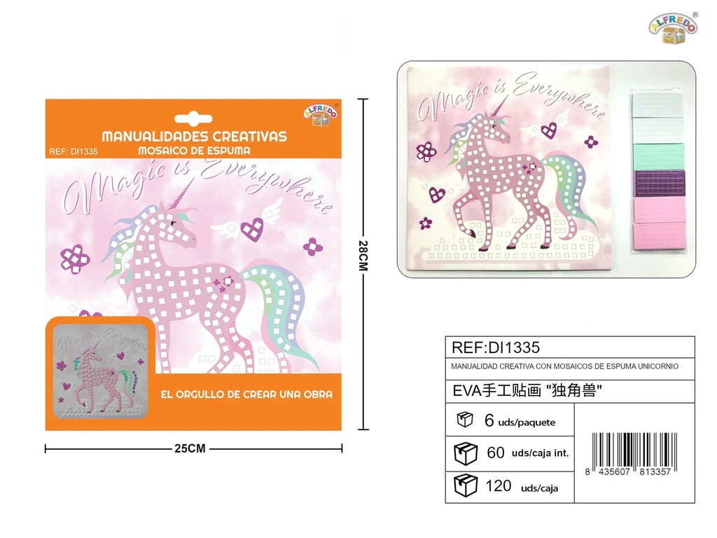 Manualidad creativa con mosaicos de espuma en forma de unicornio 25 x 28 cm - Actividades creativas