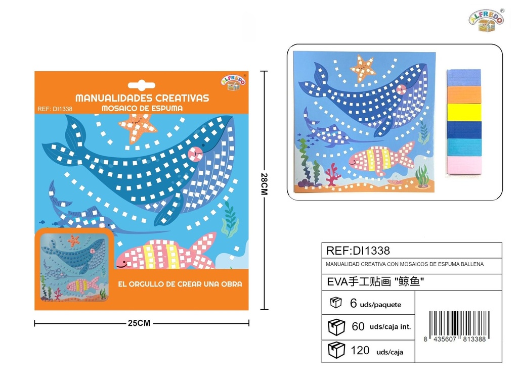 Manualidad creativa con mosaicos de espuma en forma de ballena 25 x 28 cm - Actividades creativas
