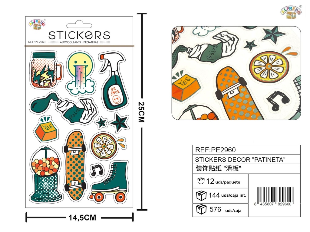 Stickers decorativos "Patineta" 14.5 x 25 cm - Material escolar y decorativo