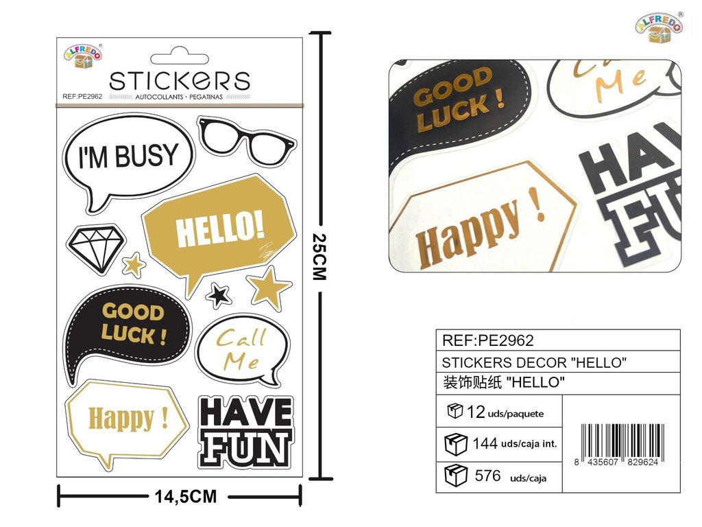 Stickers decorativos "Hello" 14.5 x 25 cm - Material escolar y decorativo