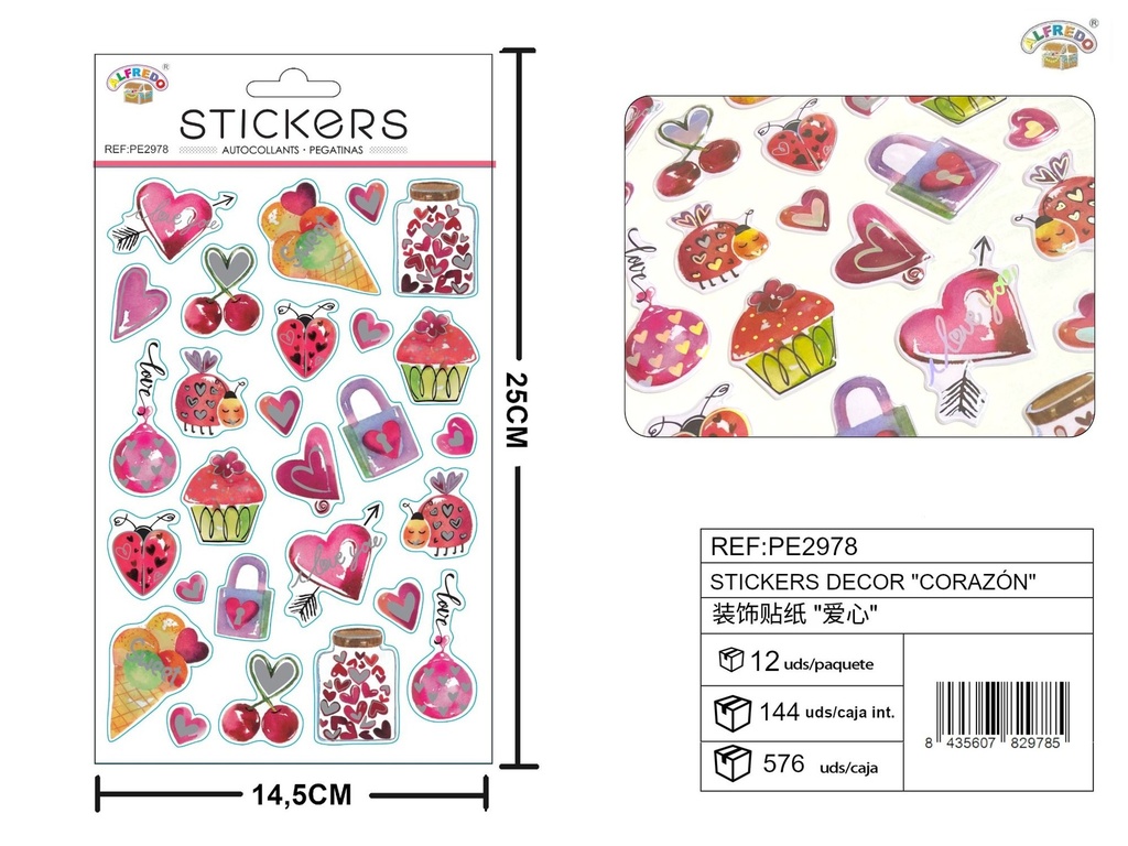 Stickers decorativos "Corazón" 14.5x25cm - Adornos para manualidades