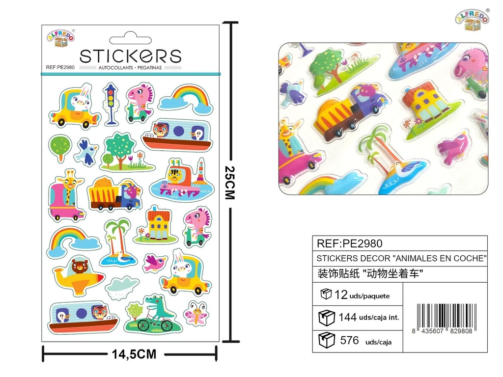 Stickers decorativos "Animales en coche" 14.5x25cm - Adornos para manualidades