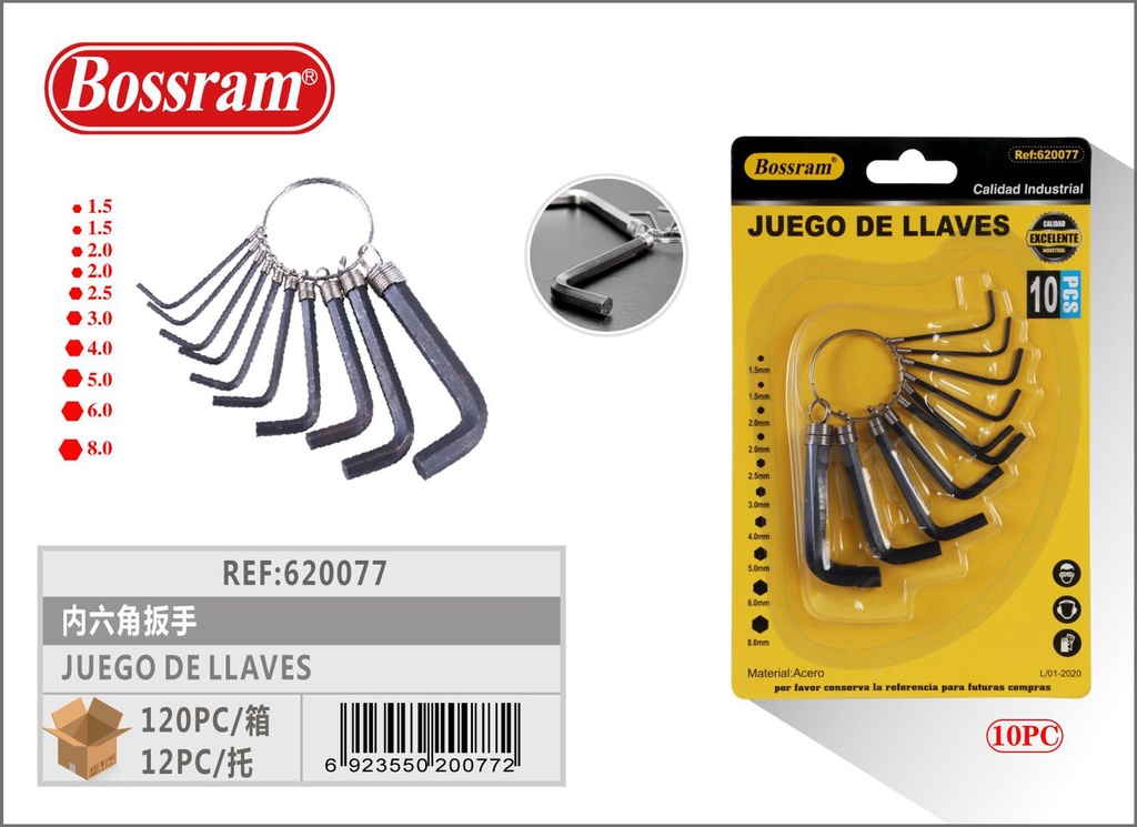 Juego de llaves Allen 10pcs para reparaciones y bricolaje