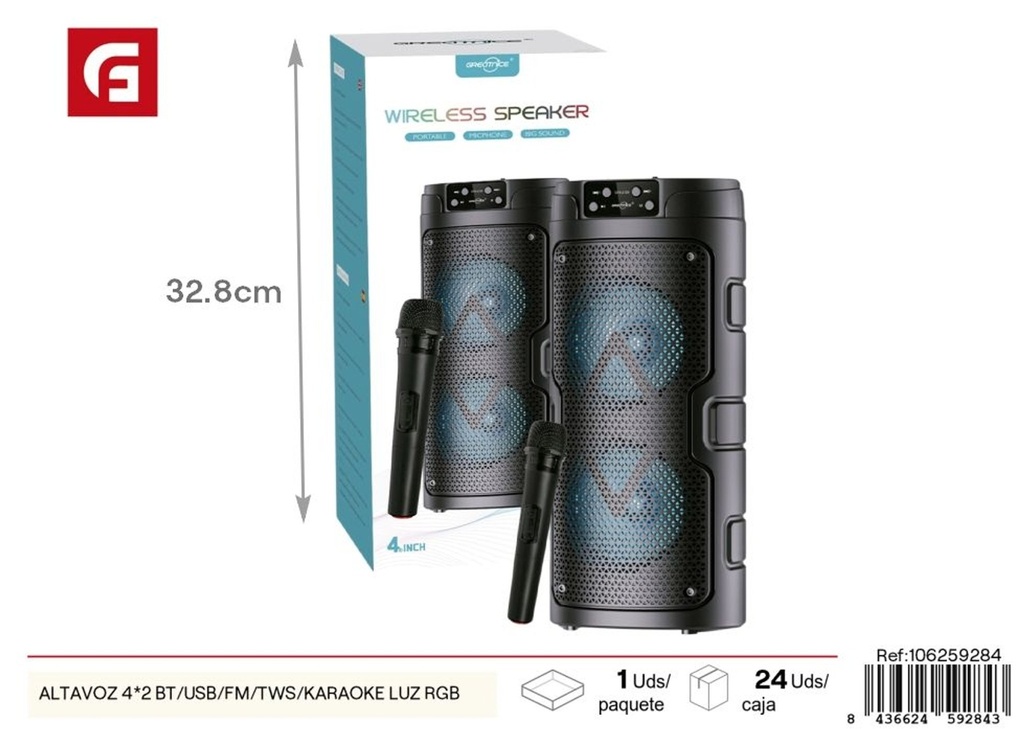 Altavoz 4*2 BT/USB/FM/TWS/KARAOKE luz RGB - Equipos de sonido