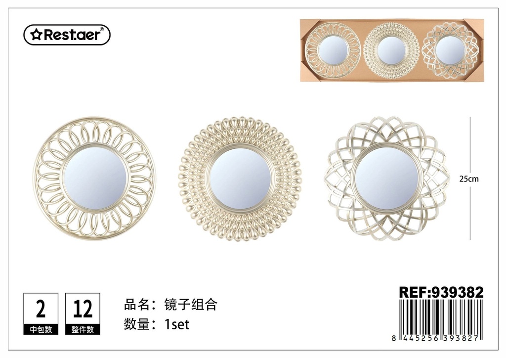 Reloj de pared con espejo 3 pcs - Decoración del hogar y accesorios