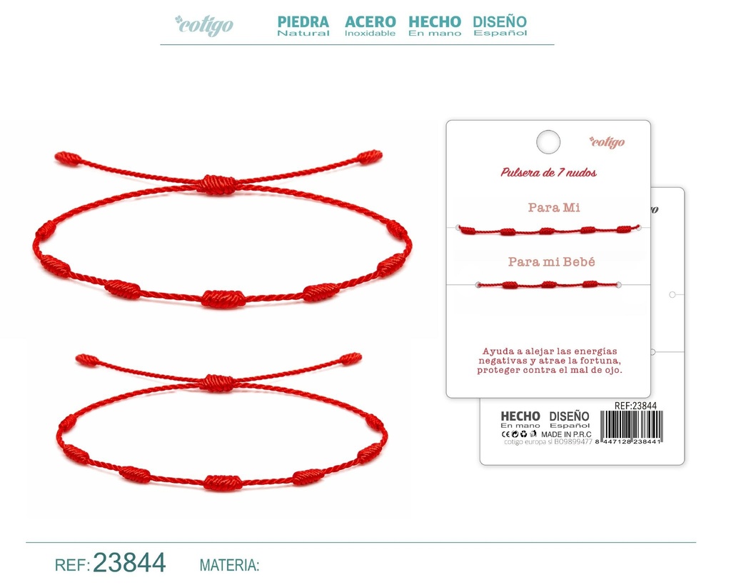 Pack de 2 pulseras de 7 nudos, una para adulto y otra para niños - Joyería de amistad