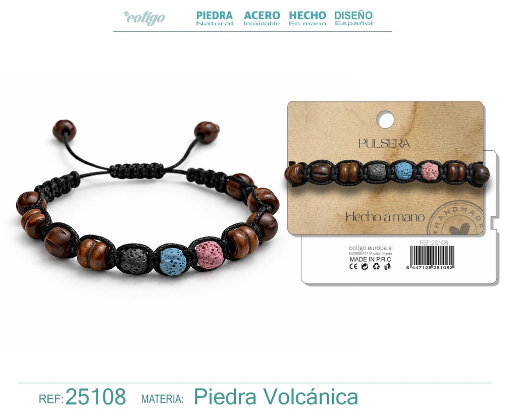 Pulsera de lava y madera hecha a mano - Joyería artesanal