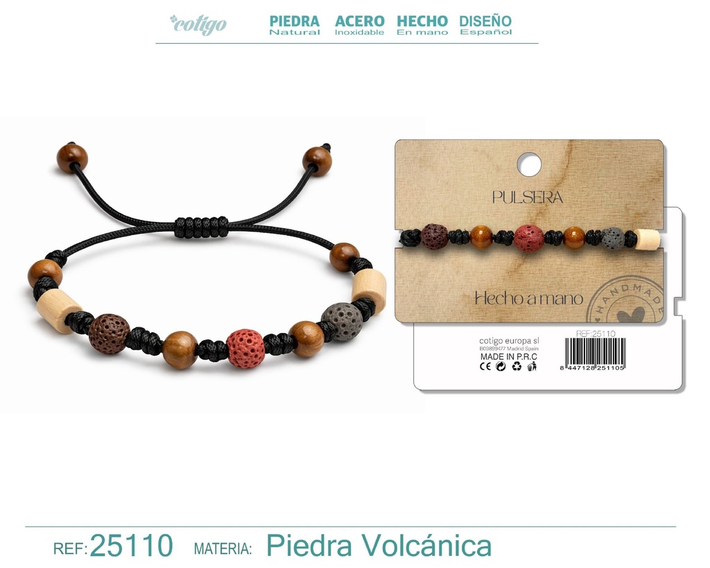 Pulsera de lava y madera hecha a mano - Joyería artesanal