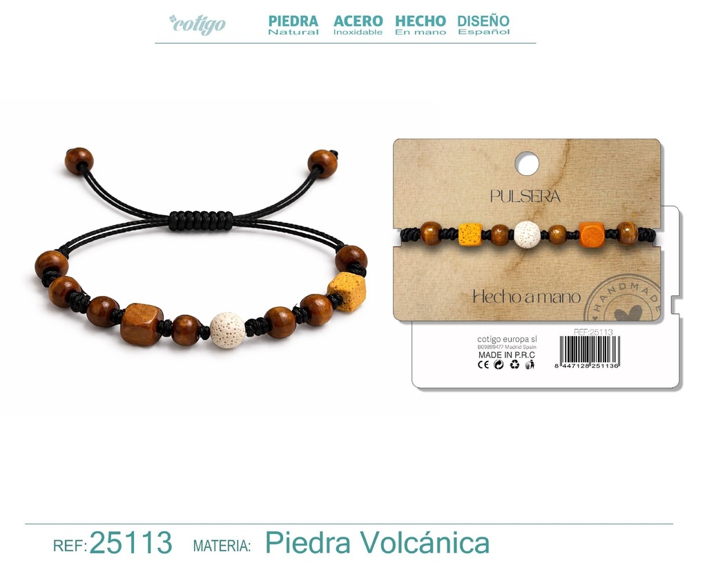 Pulsera de lava y madera hecha a mano - Joyería artesanal
