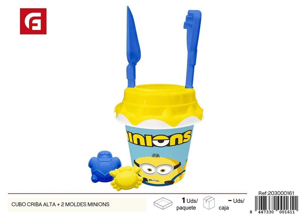 Cubo criba alta + 2 moldes Minions - Juguetes de verano para la playa