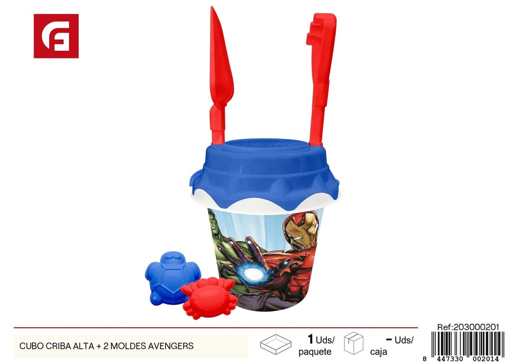 Cubo cribador alto Avengers + 2 moldes - Juguetes de playa