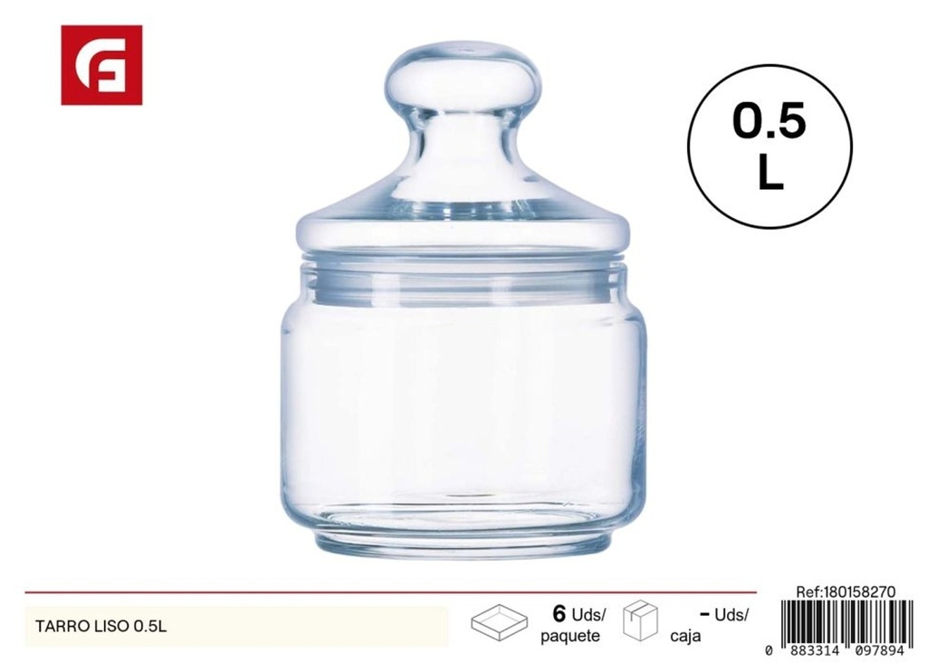 Tarro liso de vidrio 0.5L - Frascos y recipientes de almacenamiento